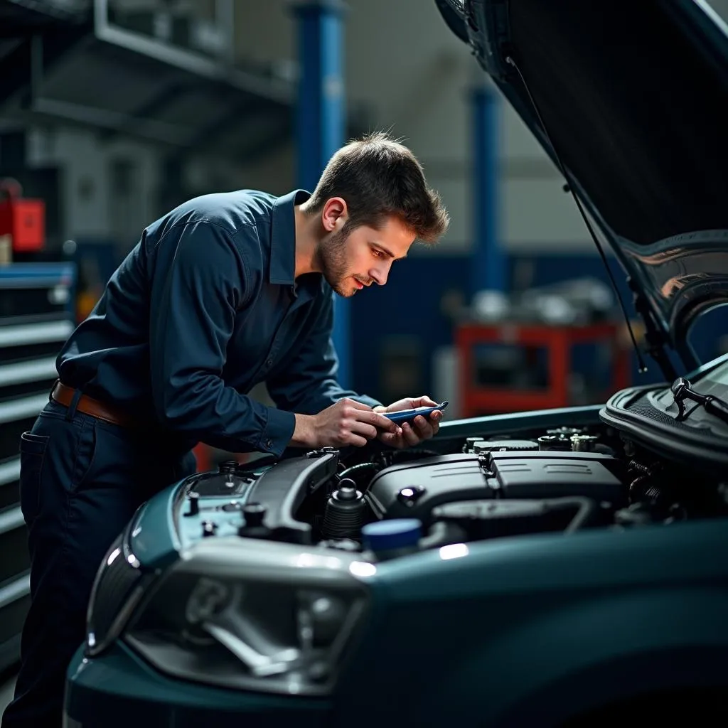 Mechanic Inspecting Car Engine