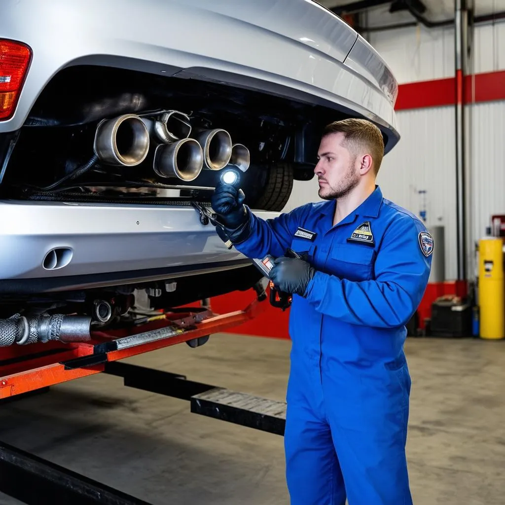 Mechanic Inspecting Car Exhaust