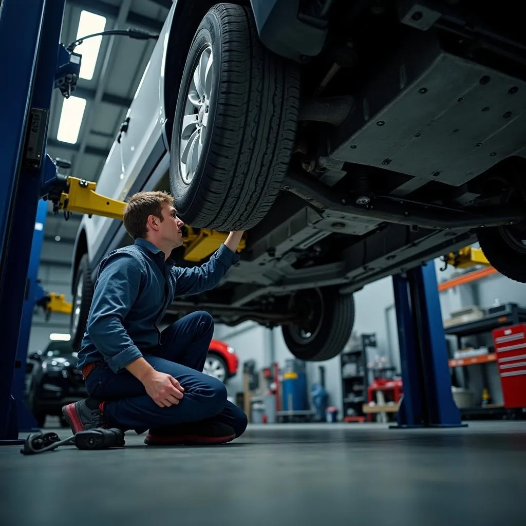 Mechanic Examining Car Frame Rails