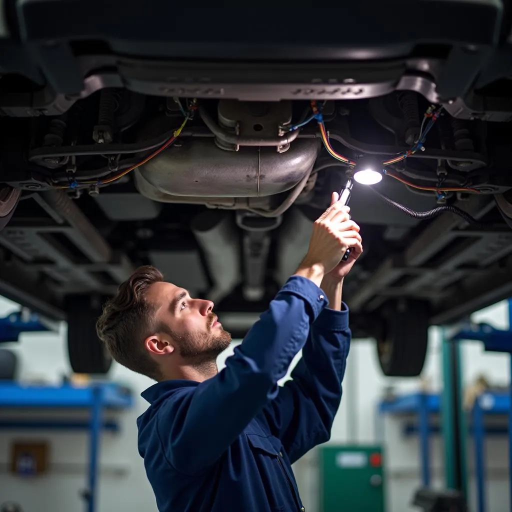 Mechanic Inspecting Car Wiring