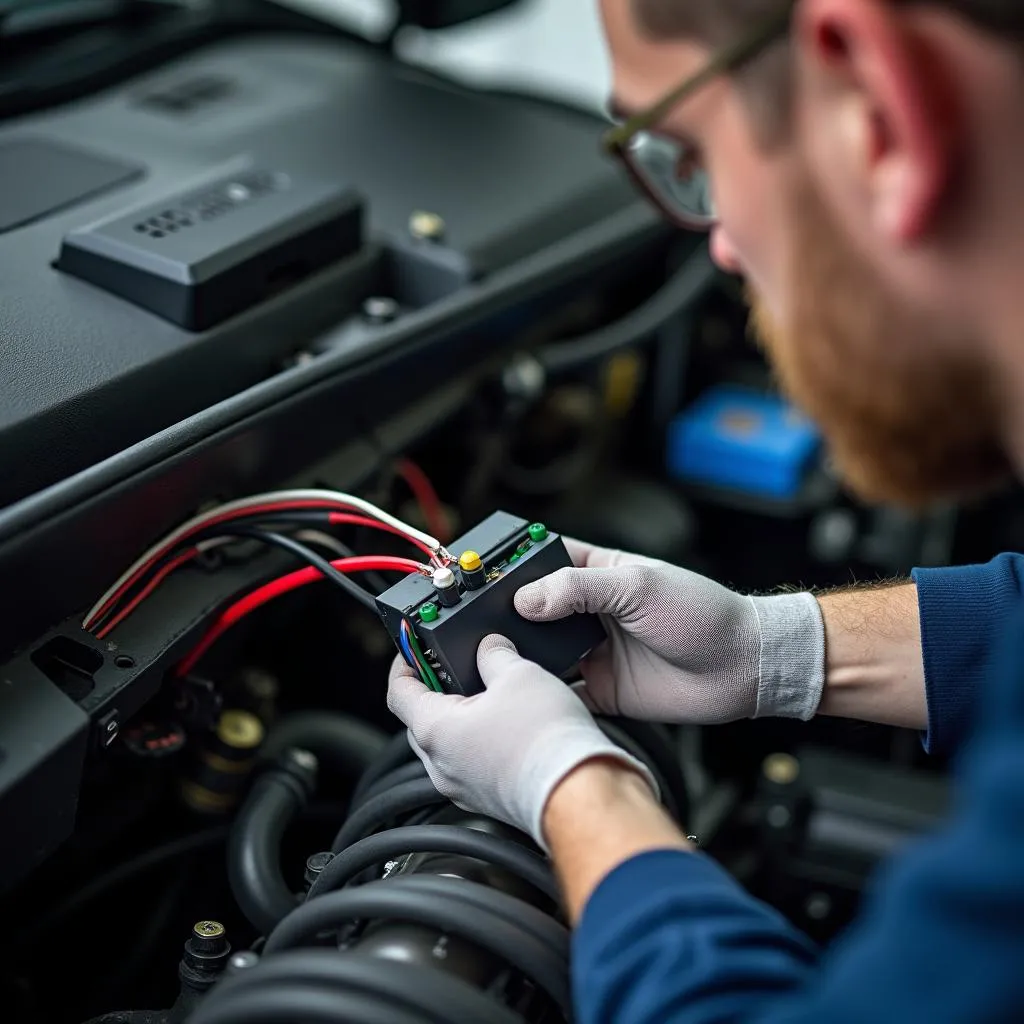 Mechanic Inspecting Car Wiring Harness