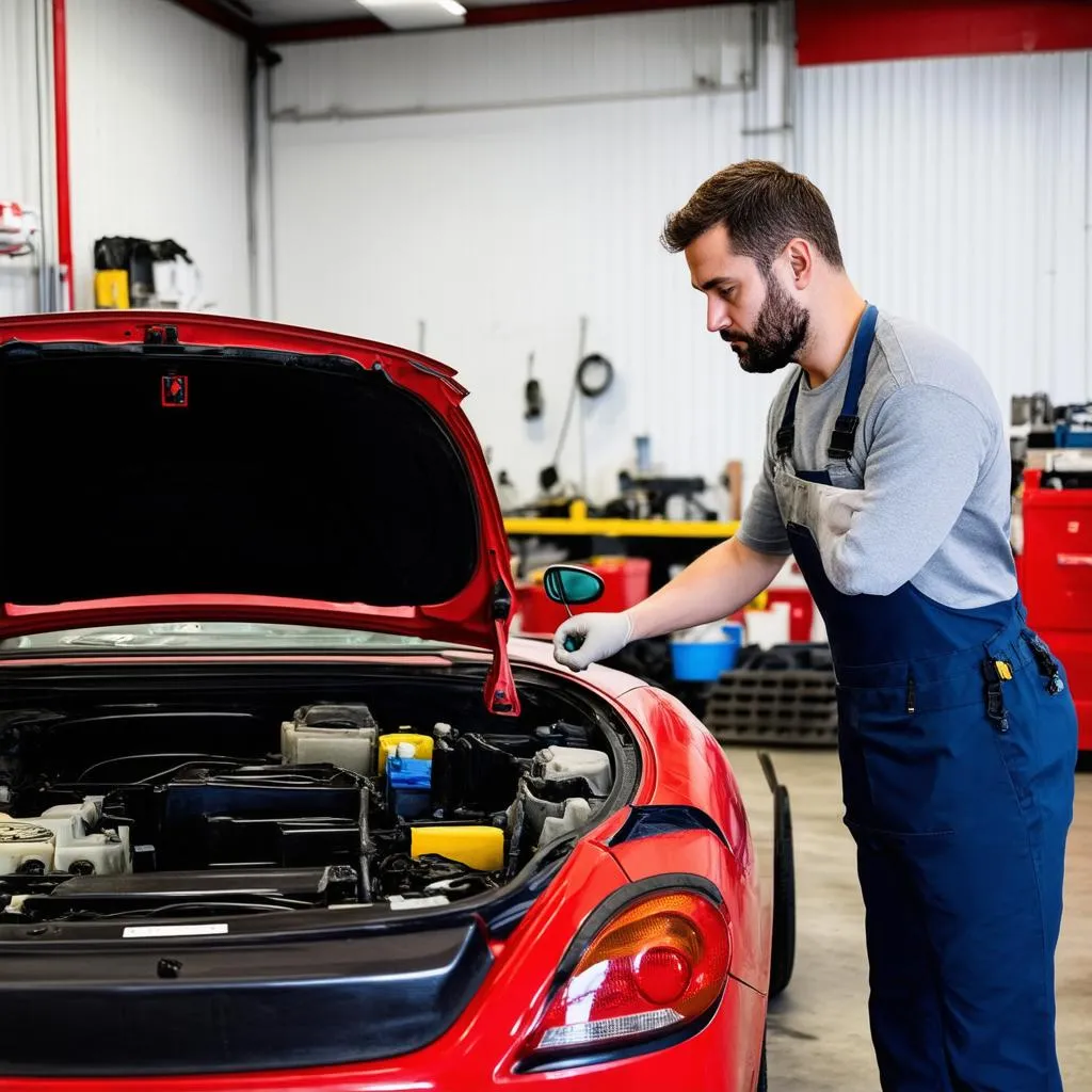 Mechanic Inspecting Convertible Top