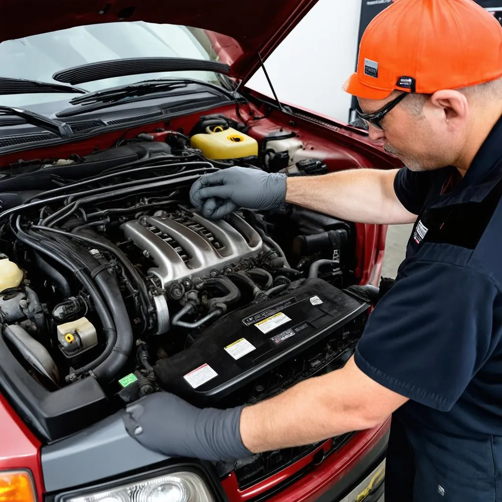 Mechanic Inspecting Engine