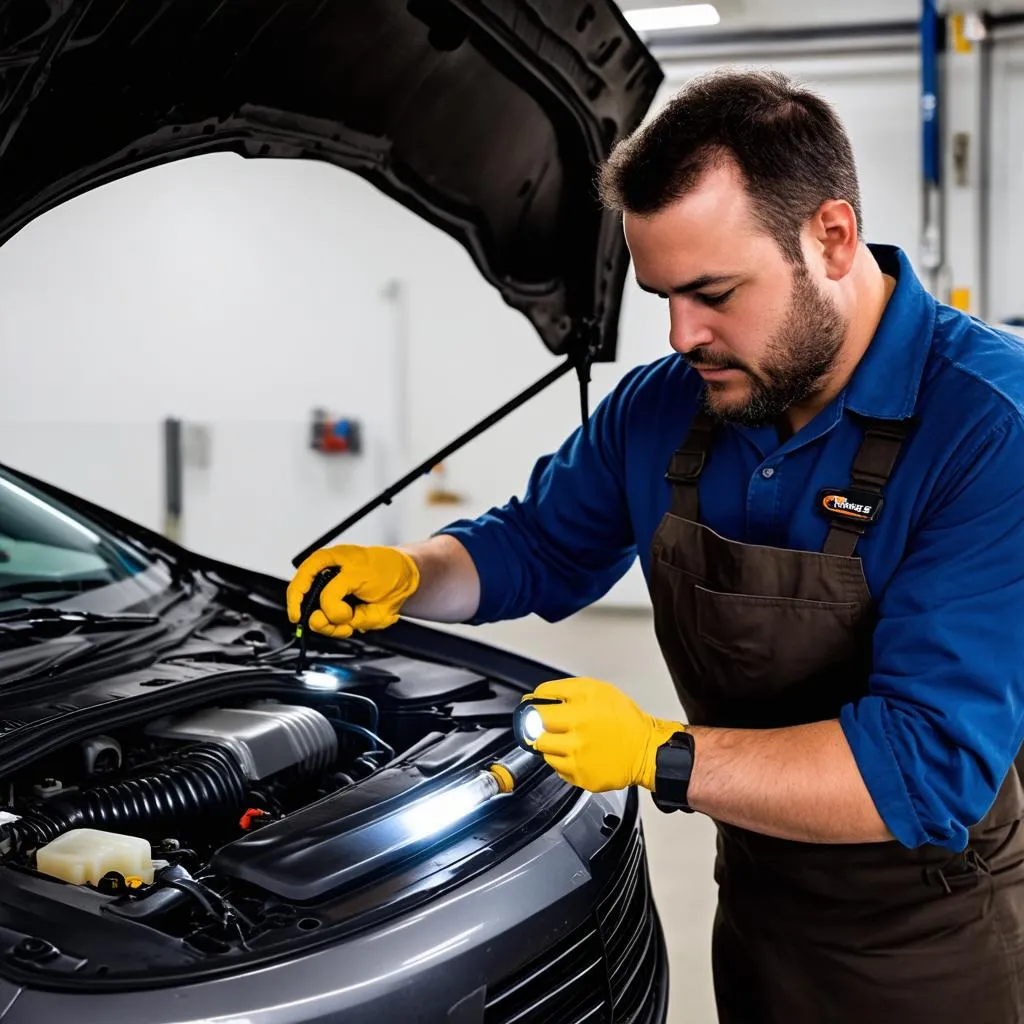 Mechanic Inspecting Engine