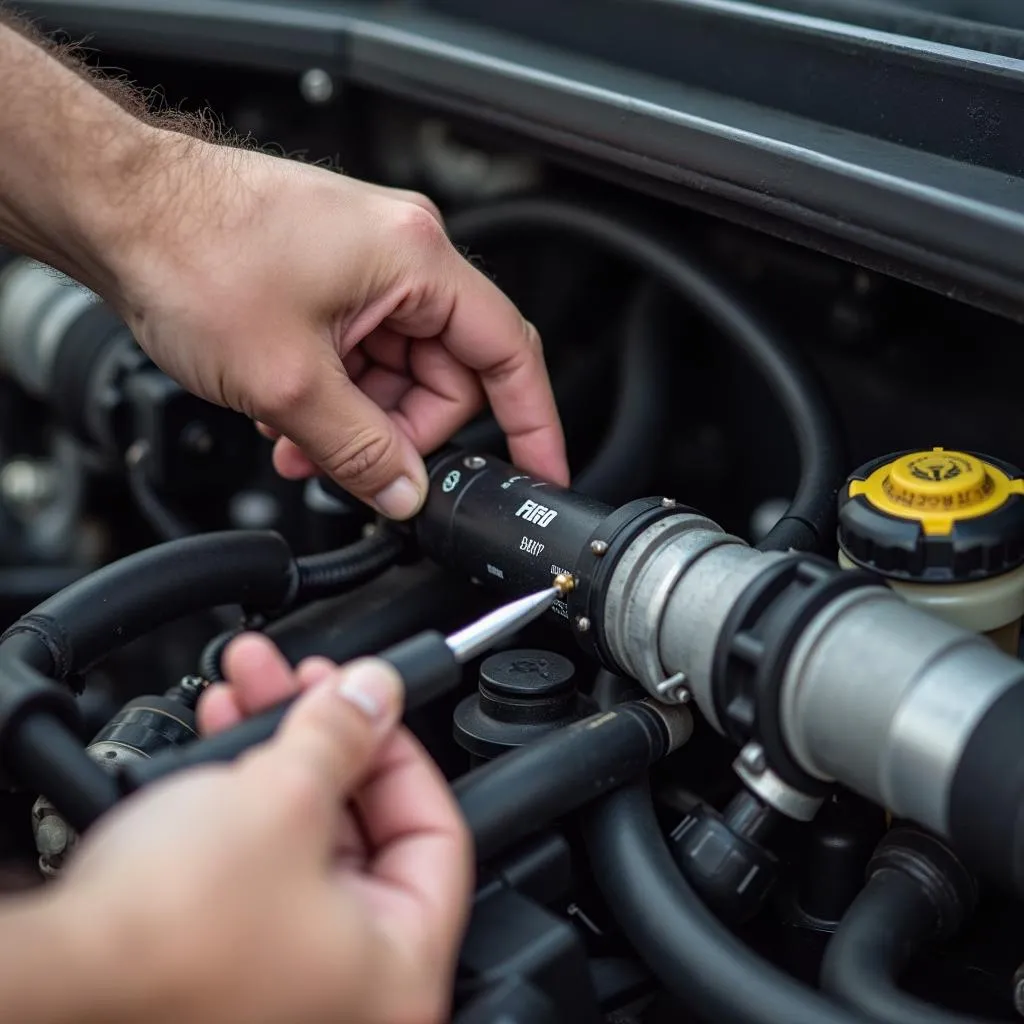 Mechanic Inspecting Ford F150 Fuel System