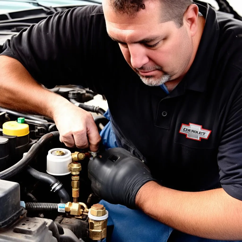 Mechanic Inspecting Fuel System