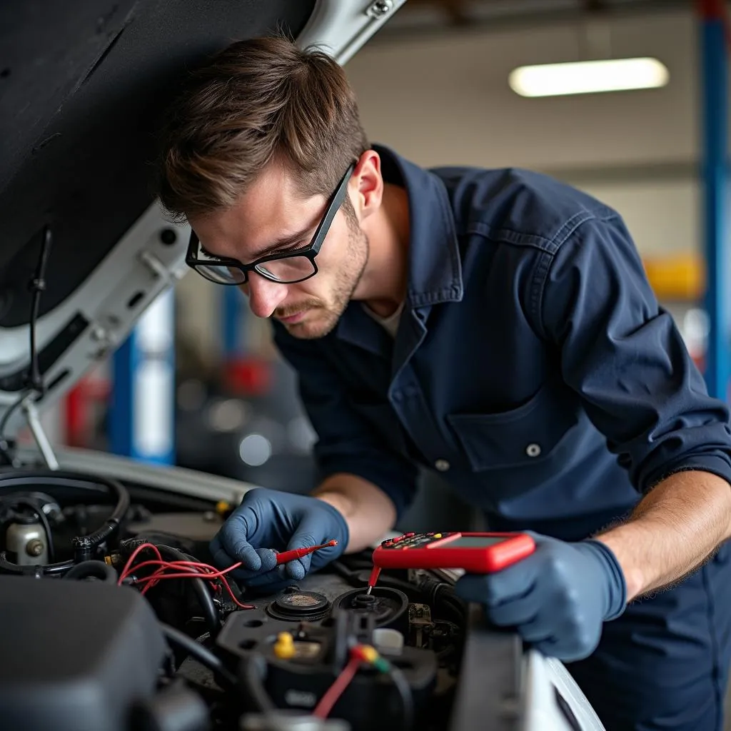 Mechanic Inspecting Jeep Evaporative Emissions System