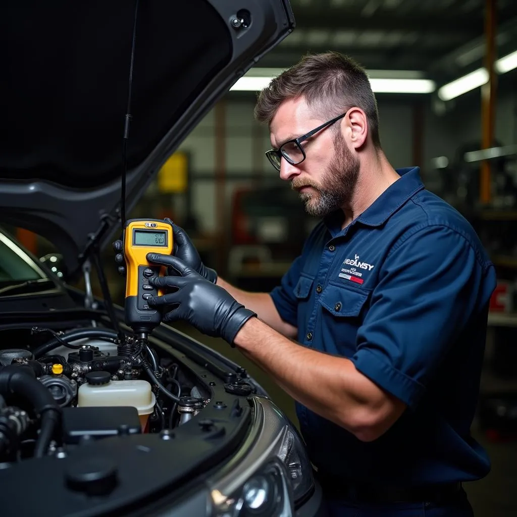 Mechanic Inspecting Lexus EVAP System