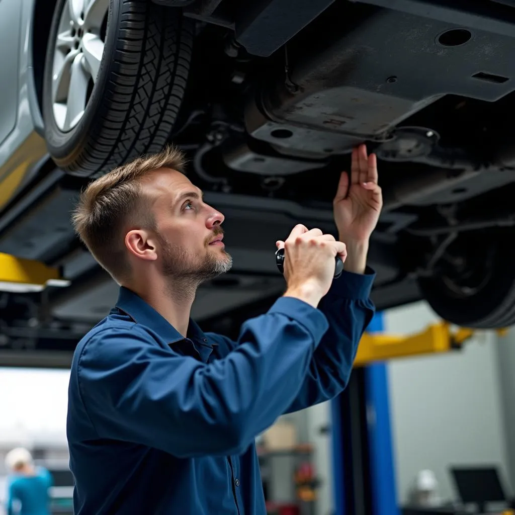 Mechanic inspecting a used car