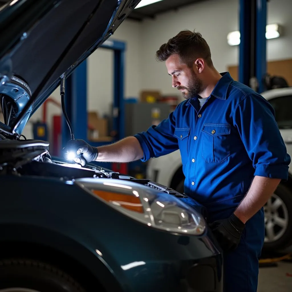 Mechanic Inspecting Used Car in Boerne