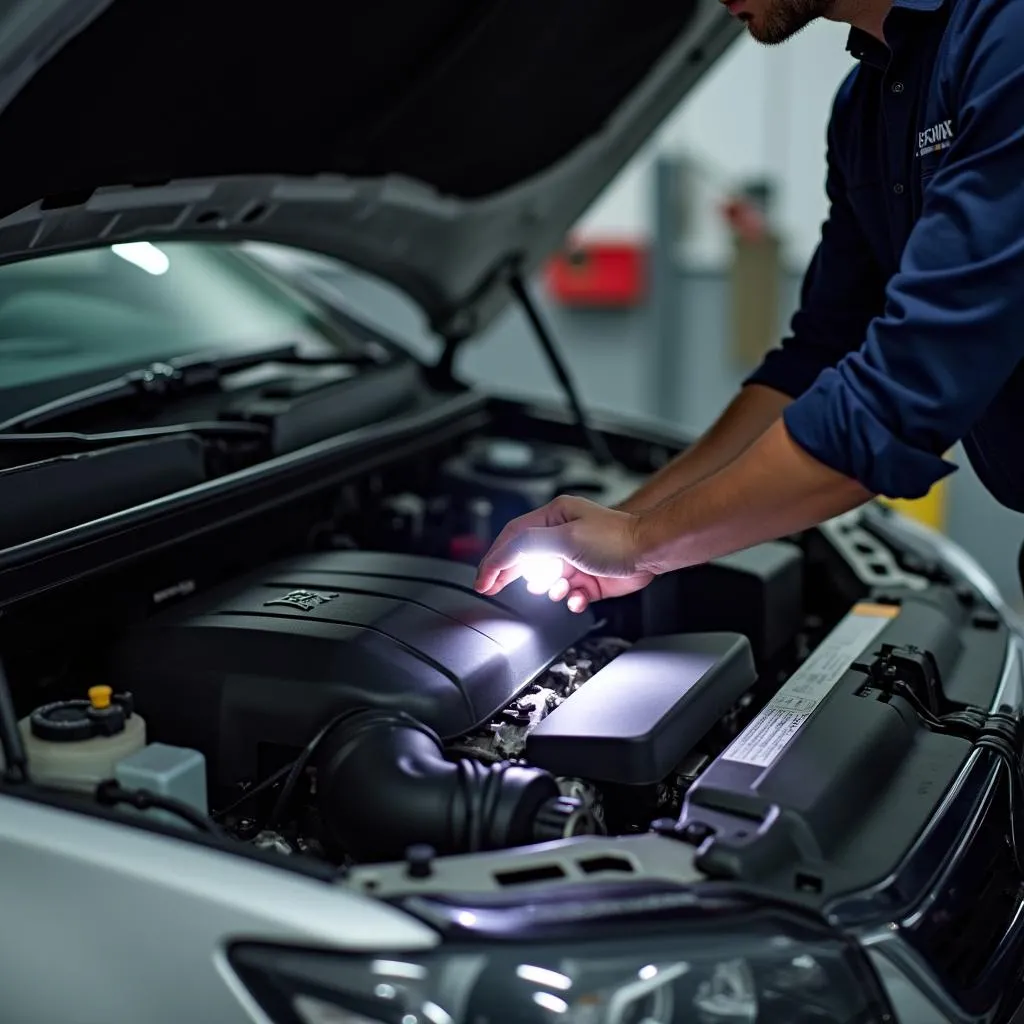 Mechanic Inspecting Used Car Engine