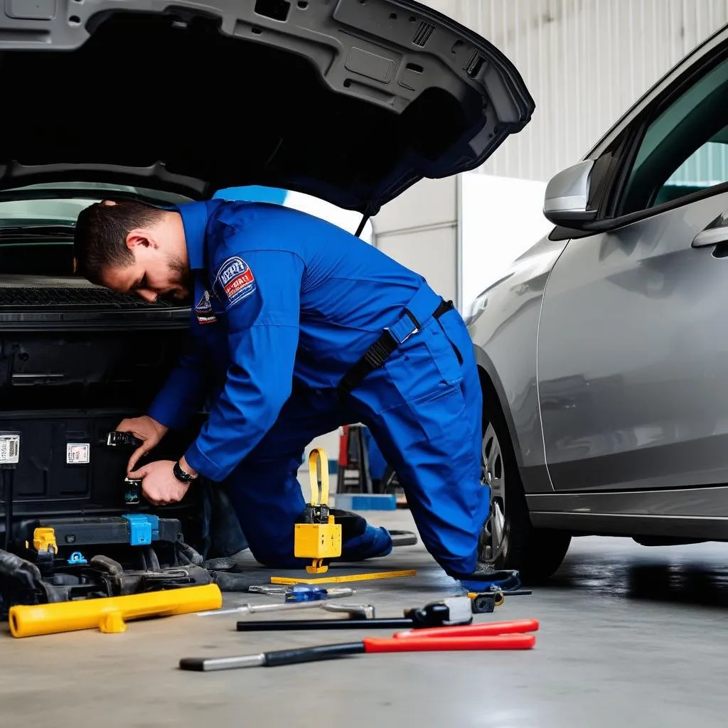 Mechanic Installing OBD Port Lock