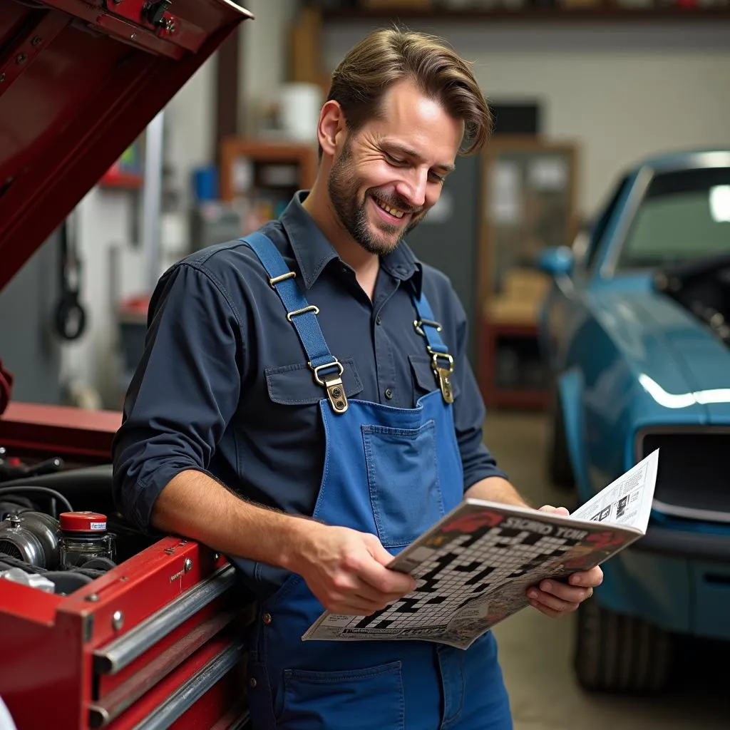 Mechanic Solving Car Crossword