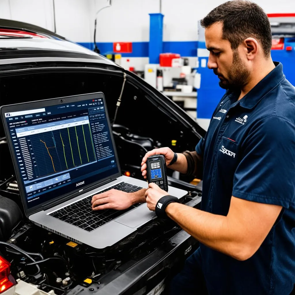 Mechanic Using Accessport and Laptop