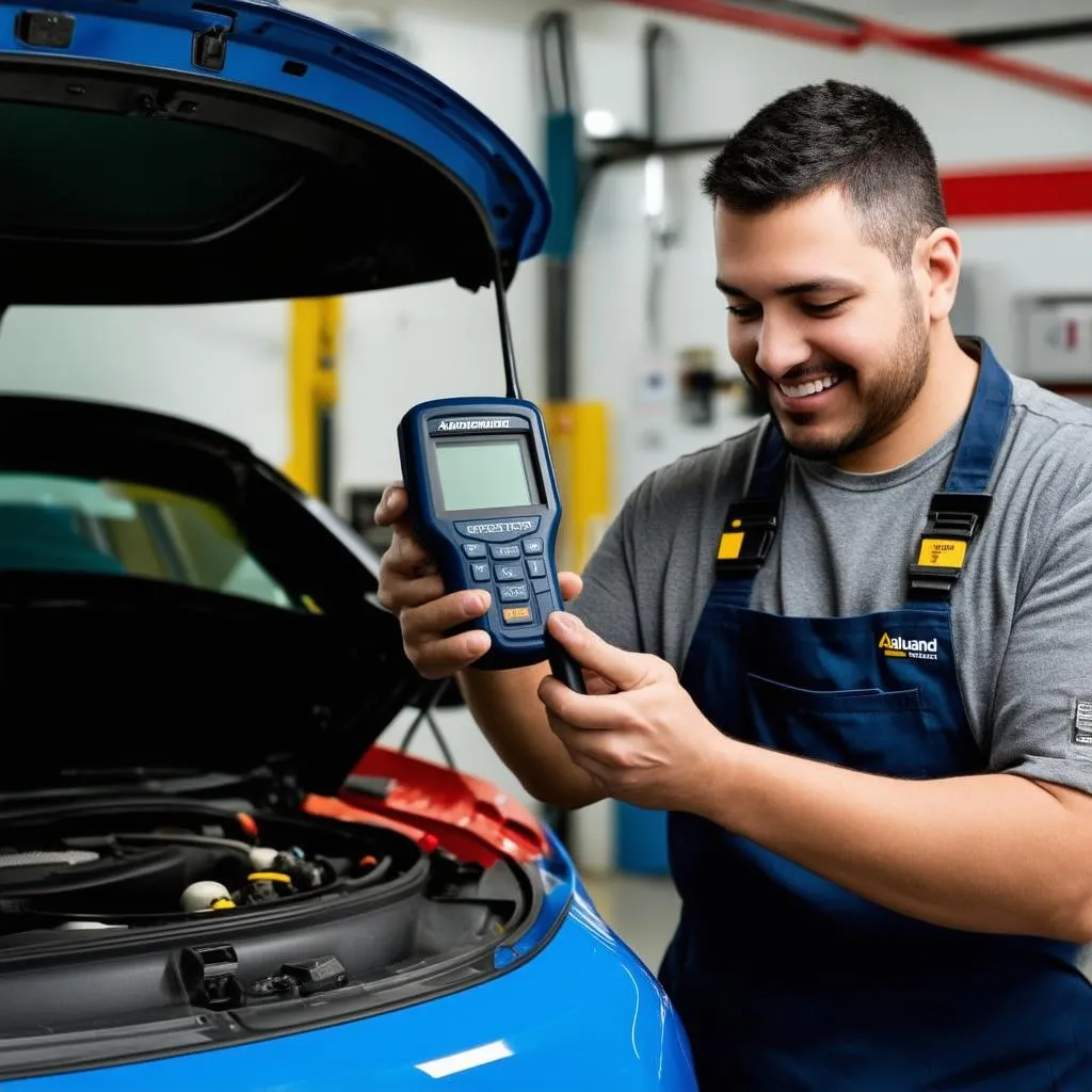 Mechanic using Ausland OBD2 scanner