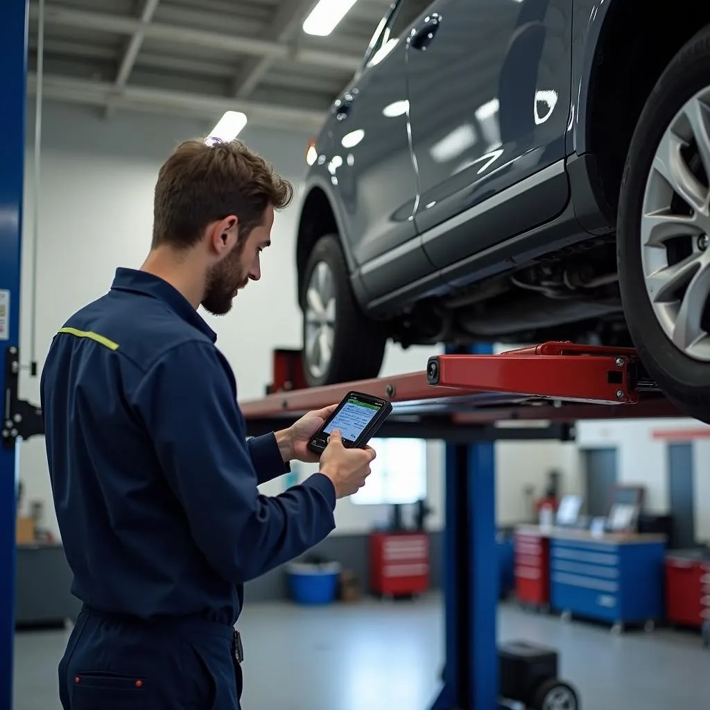 Mechanic Using Bluetooth OBD II Scanner