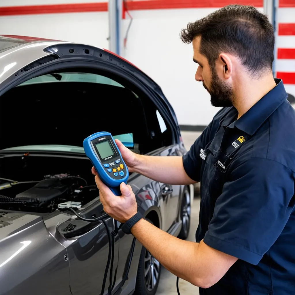 Mechanic Using Diagnostic Scanner