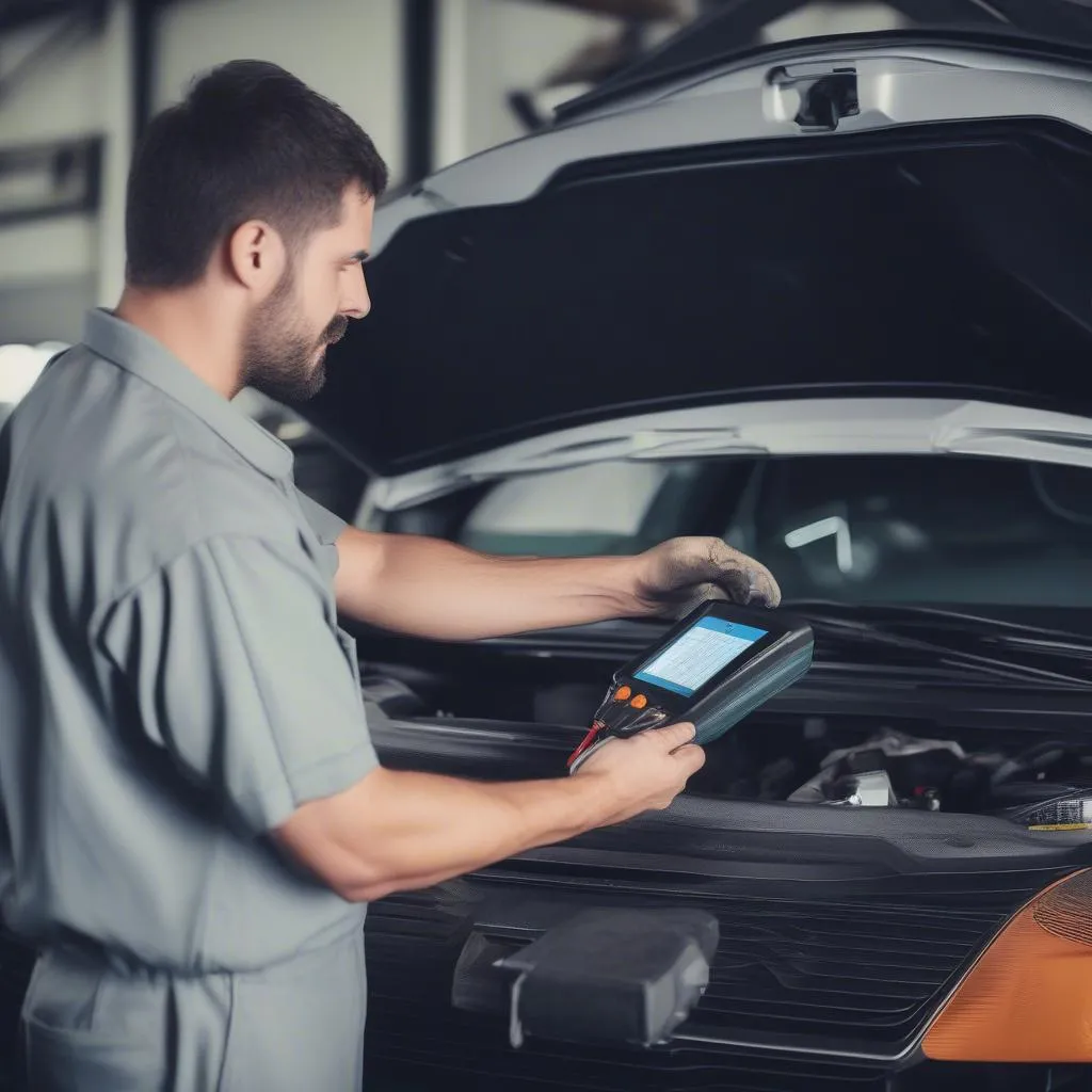 Mechanic Using Diagnostic Tool