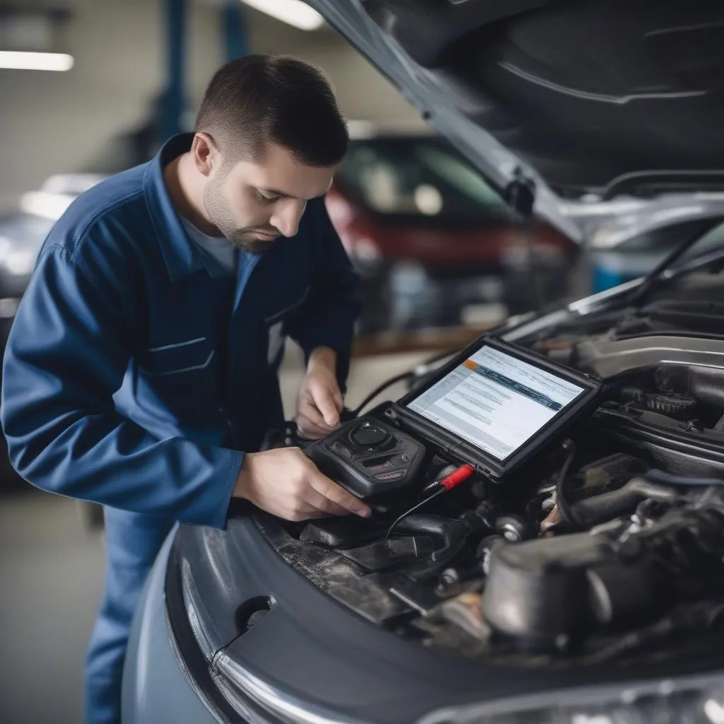 Mechanic Using Diagnostic Tool