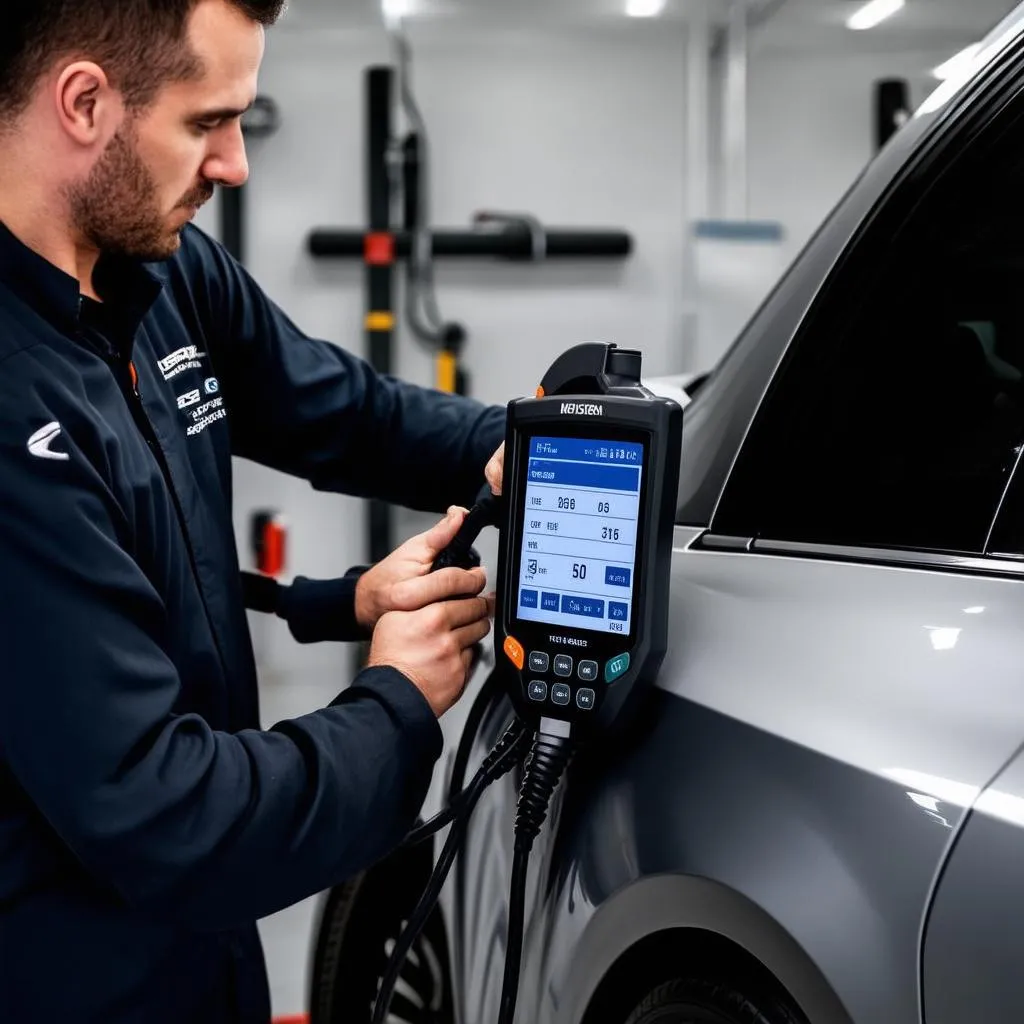 Mechanic Diagnosing Car