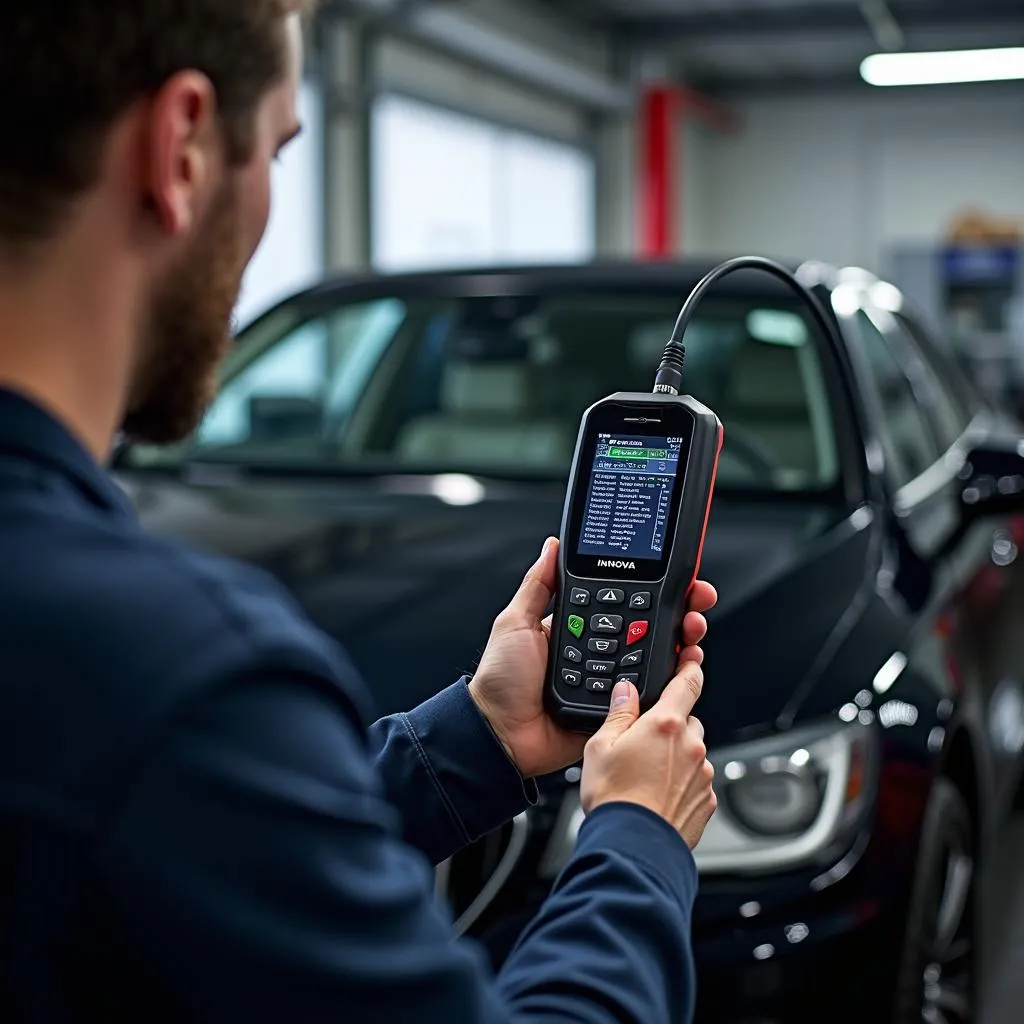 Mechanic Using Innova 3020 to Diagnose European Car Engine