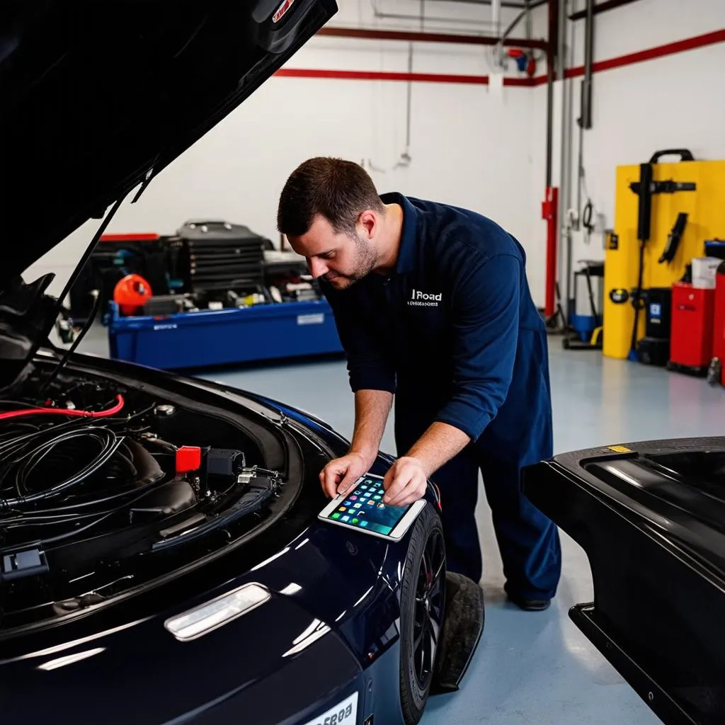 mechanic using iroad obd2 cable