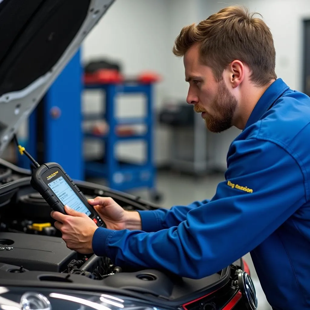 Mechanic Using King Mansion OBD Scanner