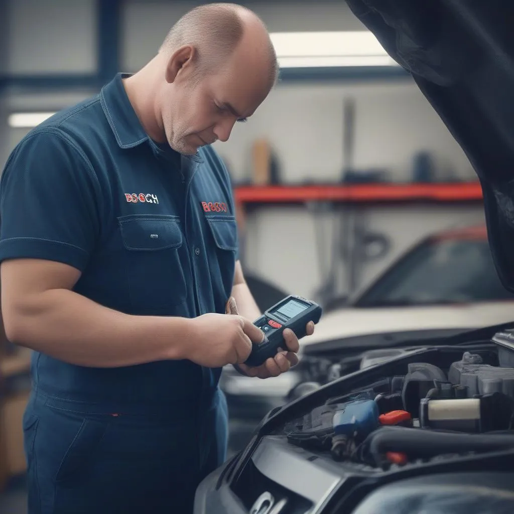 Professional Mechanic Using Bosch OBD 1100