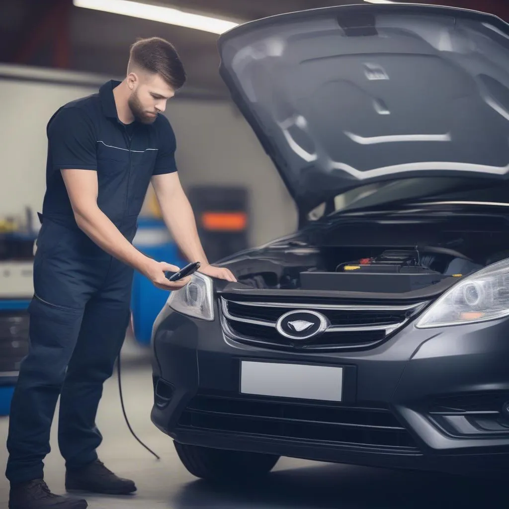 Mechanic Using OBD II Scanner