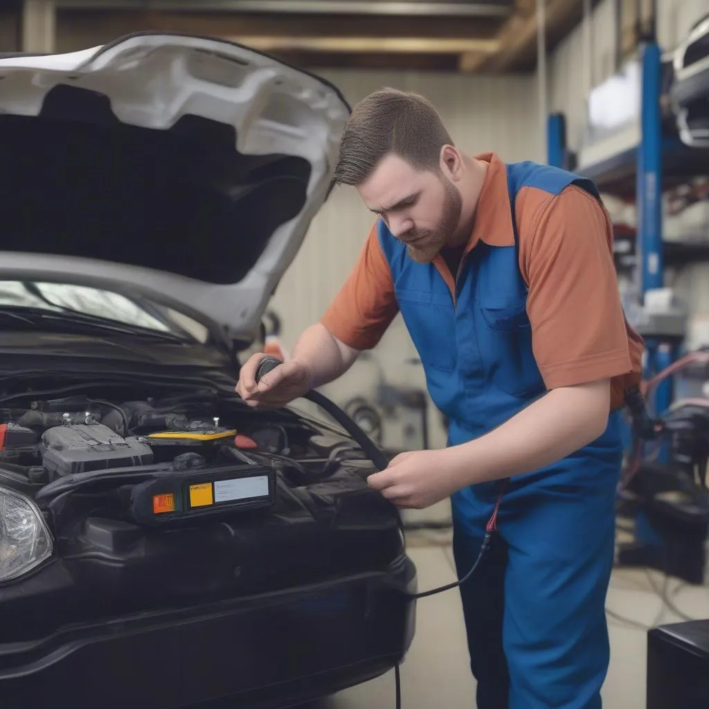 Mechanic using OBD II Scanner