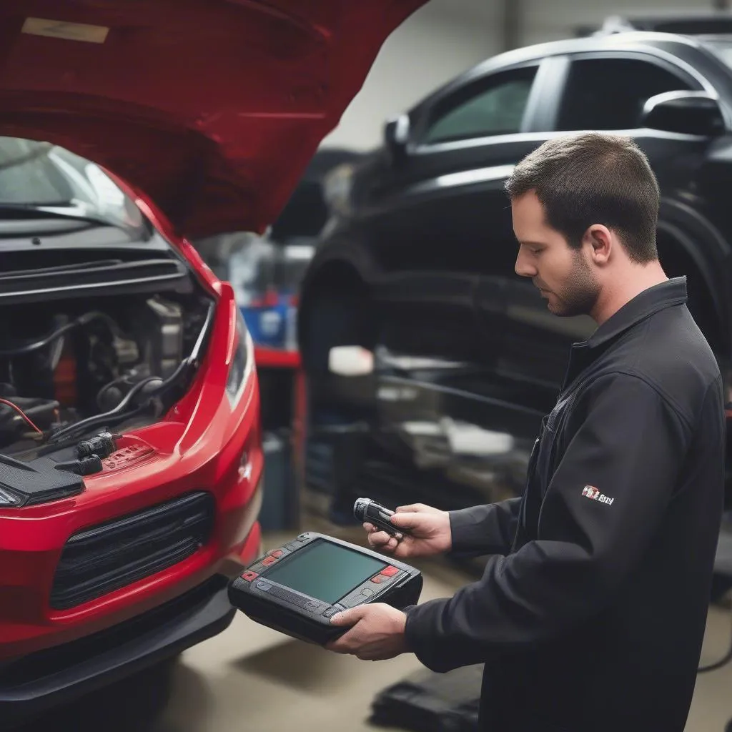 Mechanic using OBD-II scanner