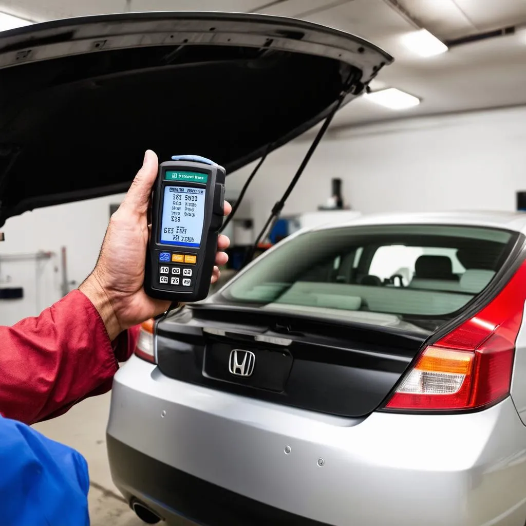 Mechanic diagnosing a car