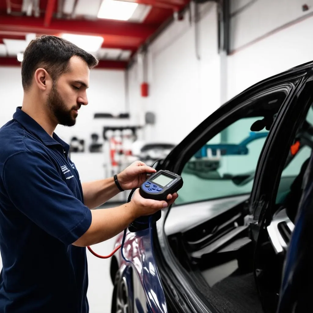 Mechanic Using OBD Scanner