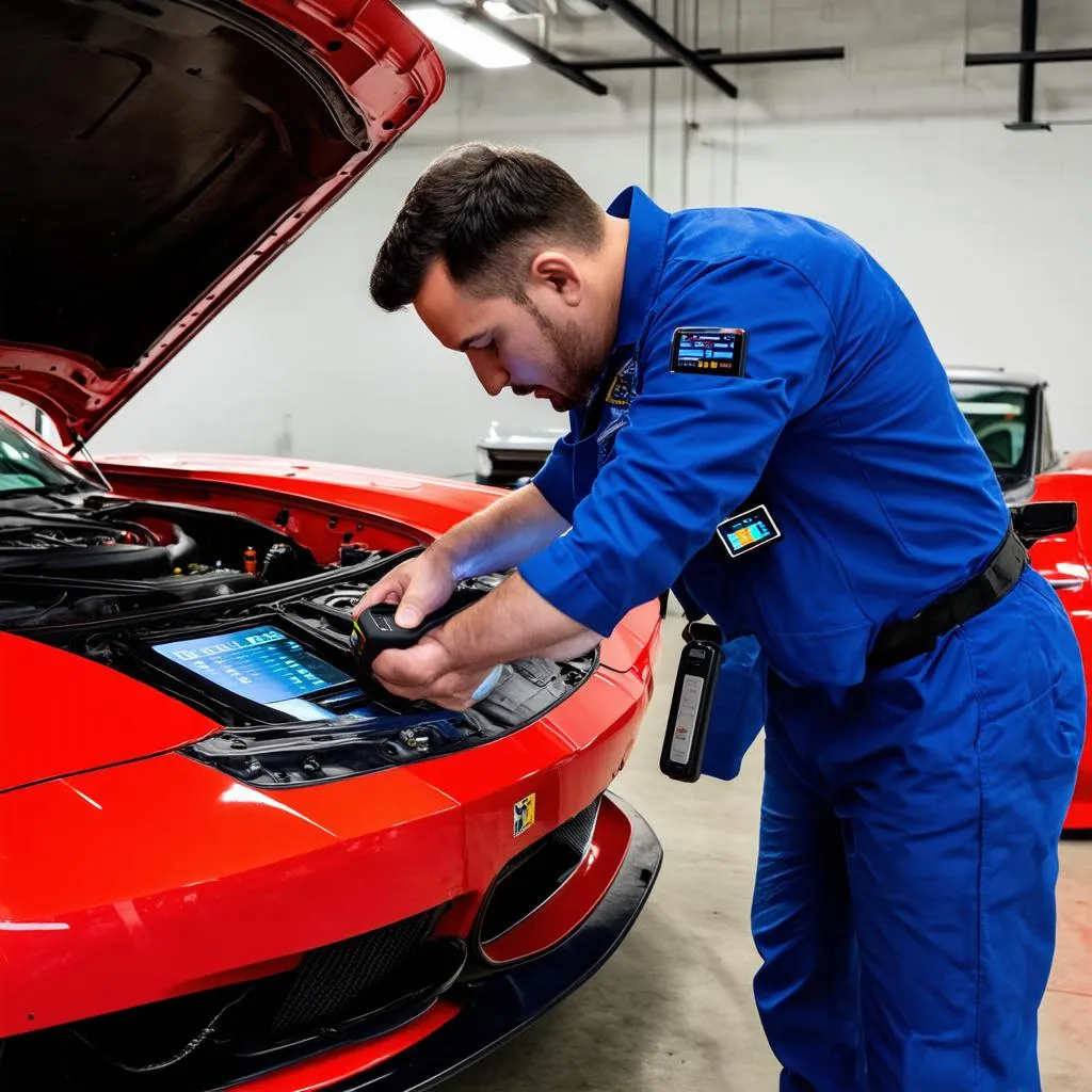 Mechanic using OBD Scanner