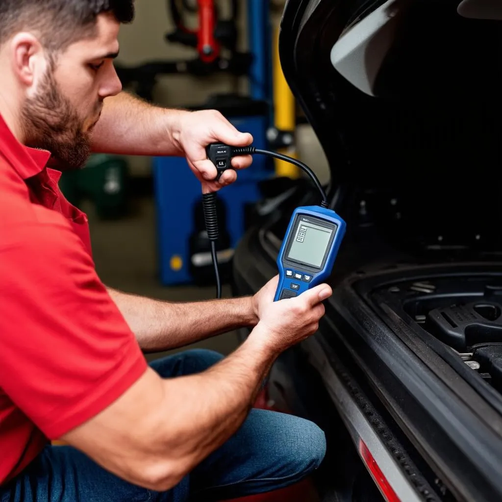 Mechanic Using OBD Scanner