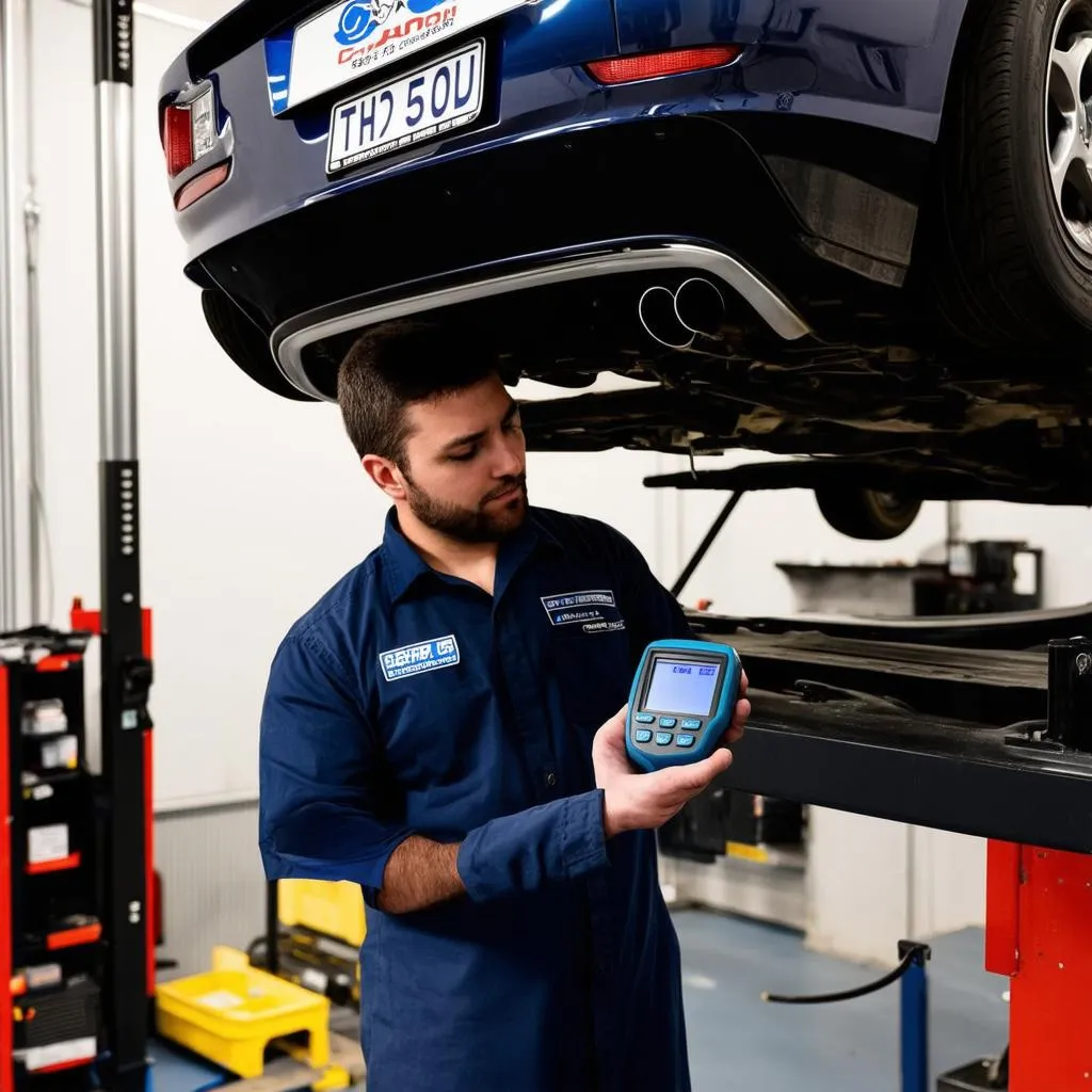 Mechanic using an OBD-II Scanner to diagnose car problems