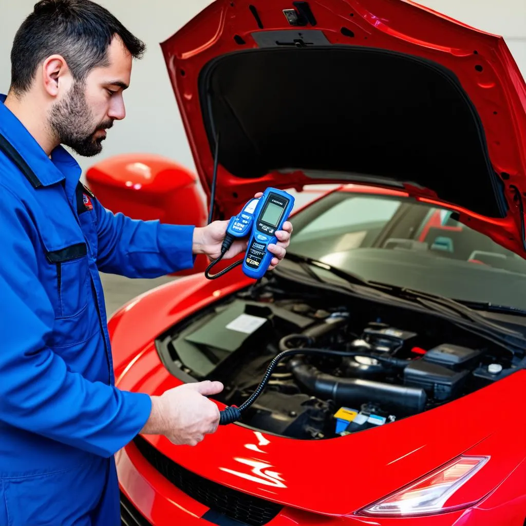 Mechanic Diagnosing Car