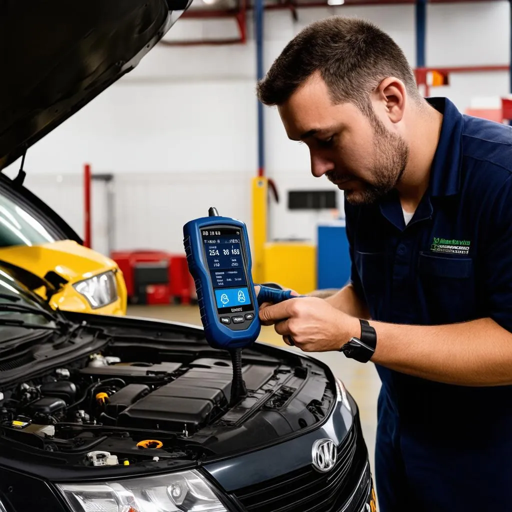 Mechanic Using OBD Scanner