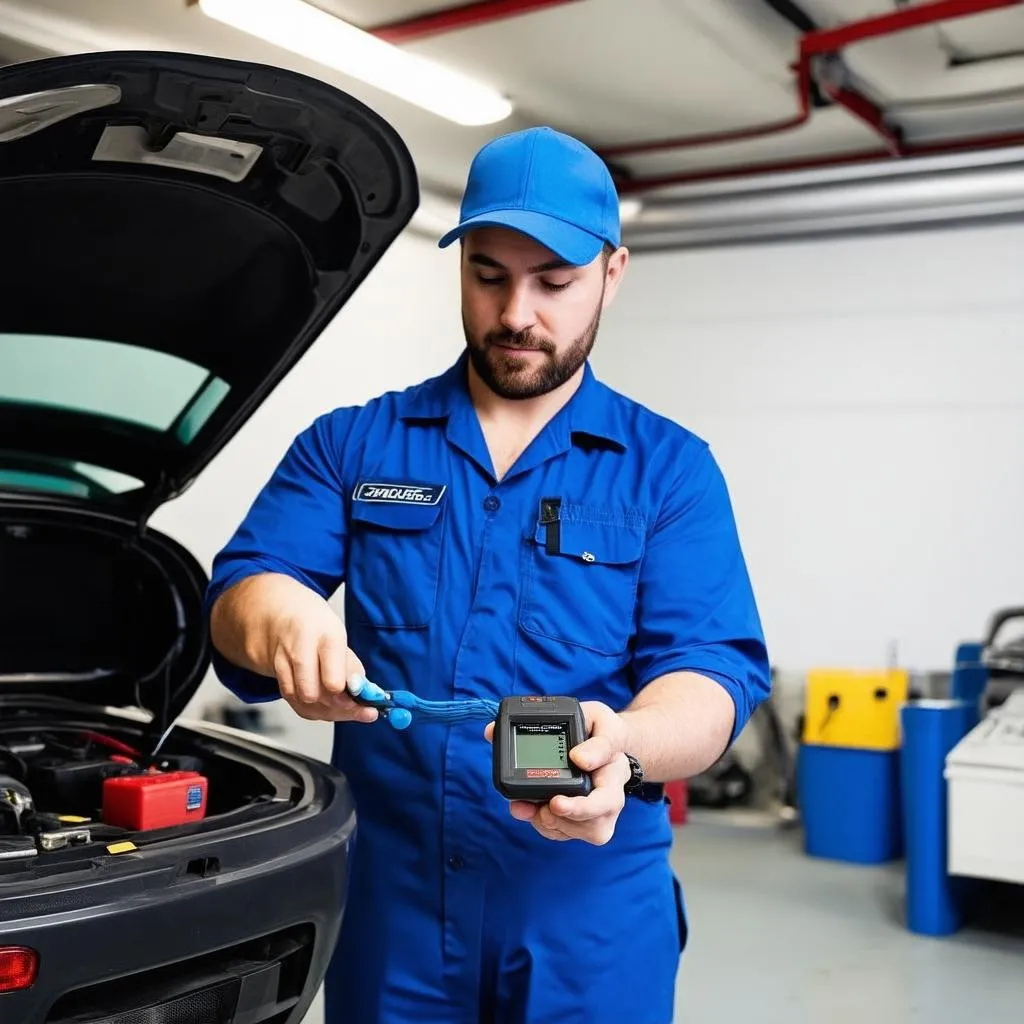 Mechanic Using OBD Scanner