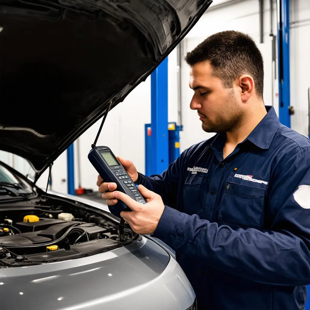 Mechanic Using OBD Scanner