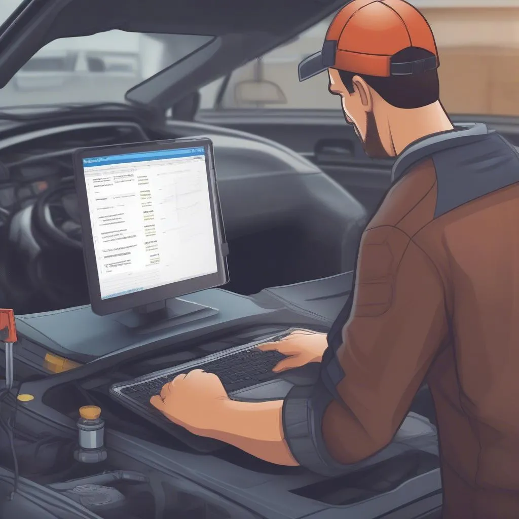 Mechanic using OBD scanner