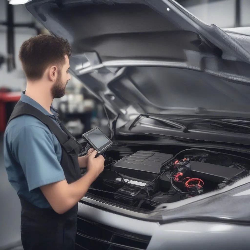 Mechanic using an OBD Scanner