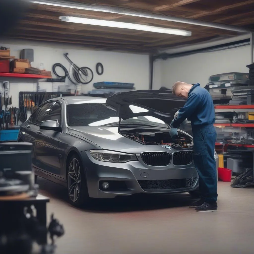 Mechanic Using OBD Scanner on BMW