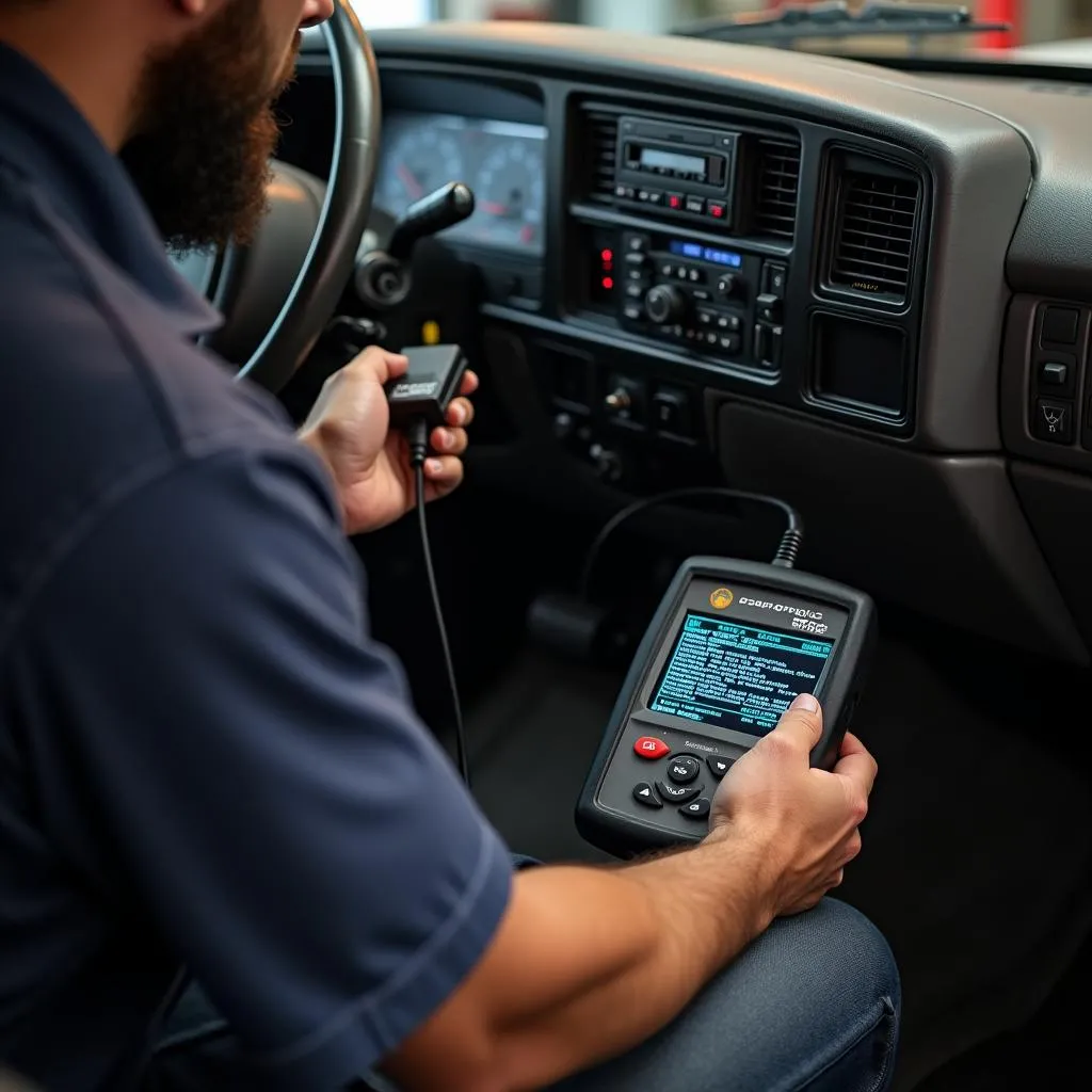 Mechanic Using OBD Scanner on 1994 Suburban