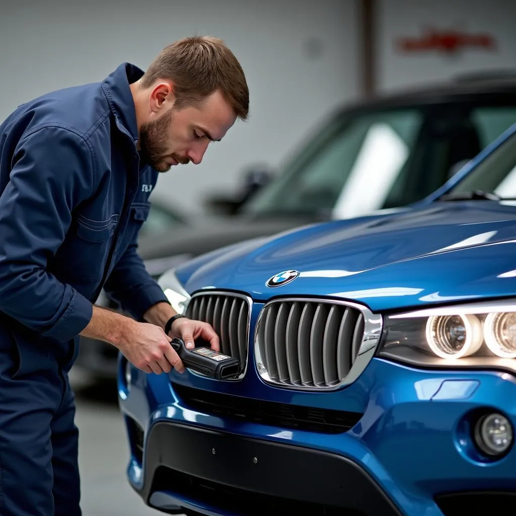 Mechanic Using OBD Scanner on BMW X3