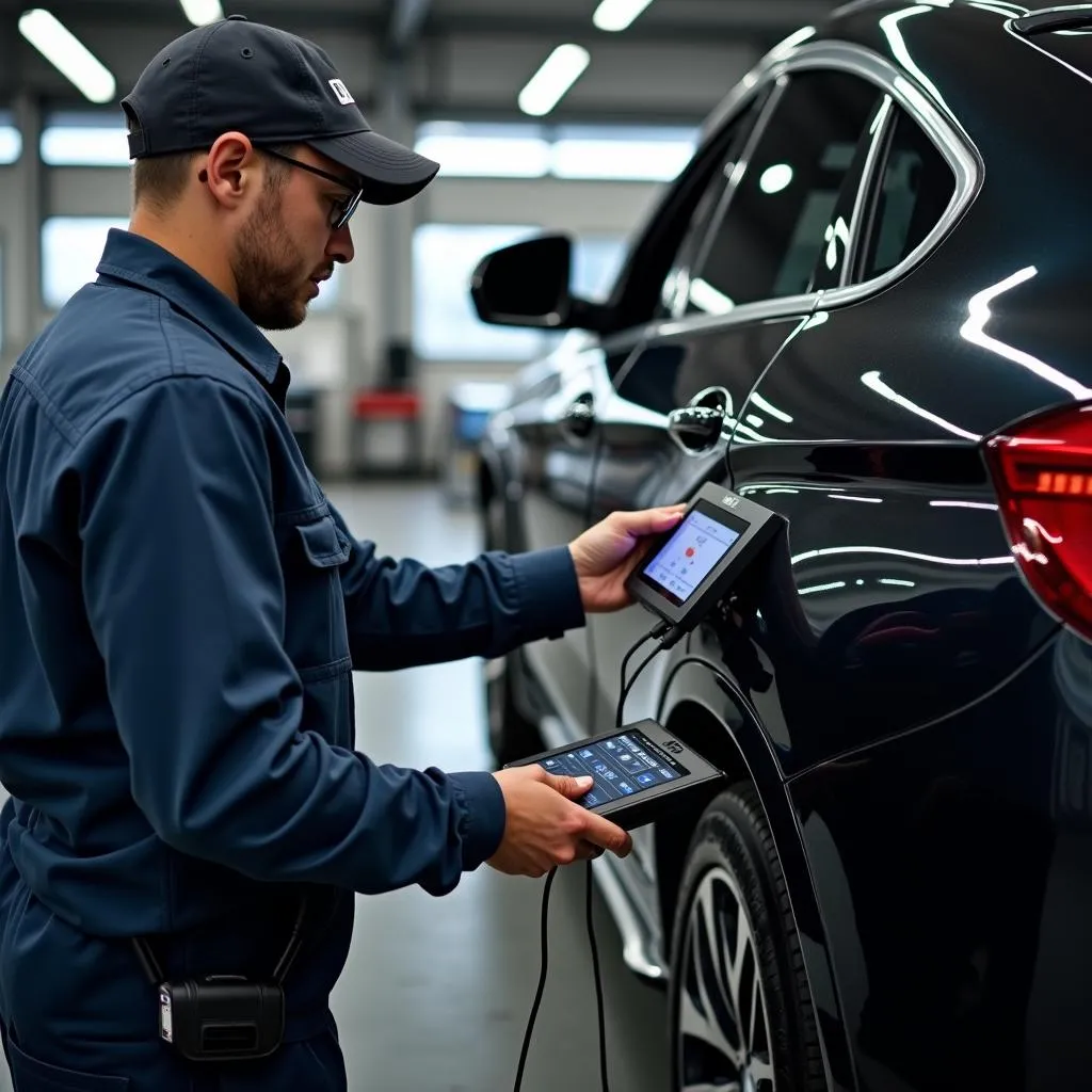 Mechanic Using OBD Scanner on BMW X6