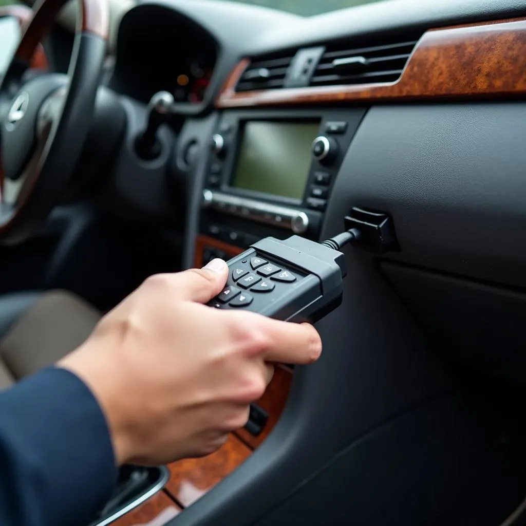 Mechanic Using OBD Scanner on Lexus SC430