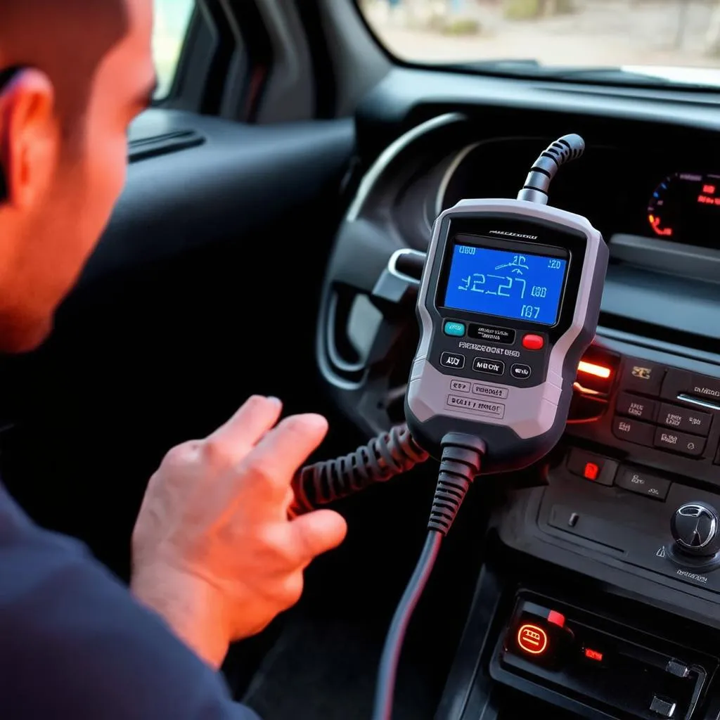 Mechanic Using OBD Scanner on Mazda 5