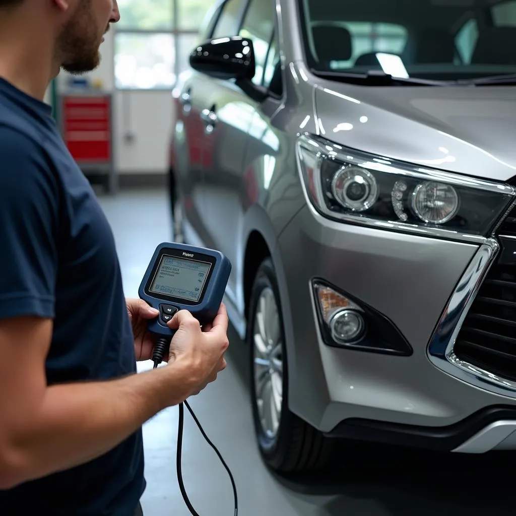 Mechanic Using OBD Scanner on Toyota Innova