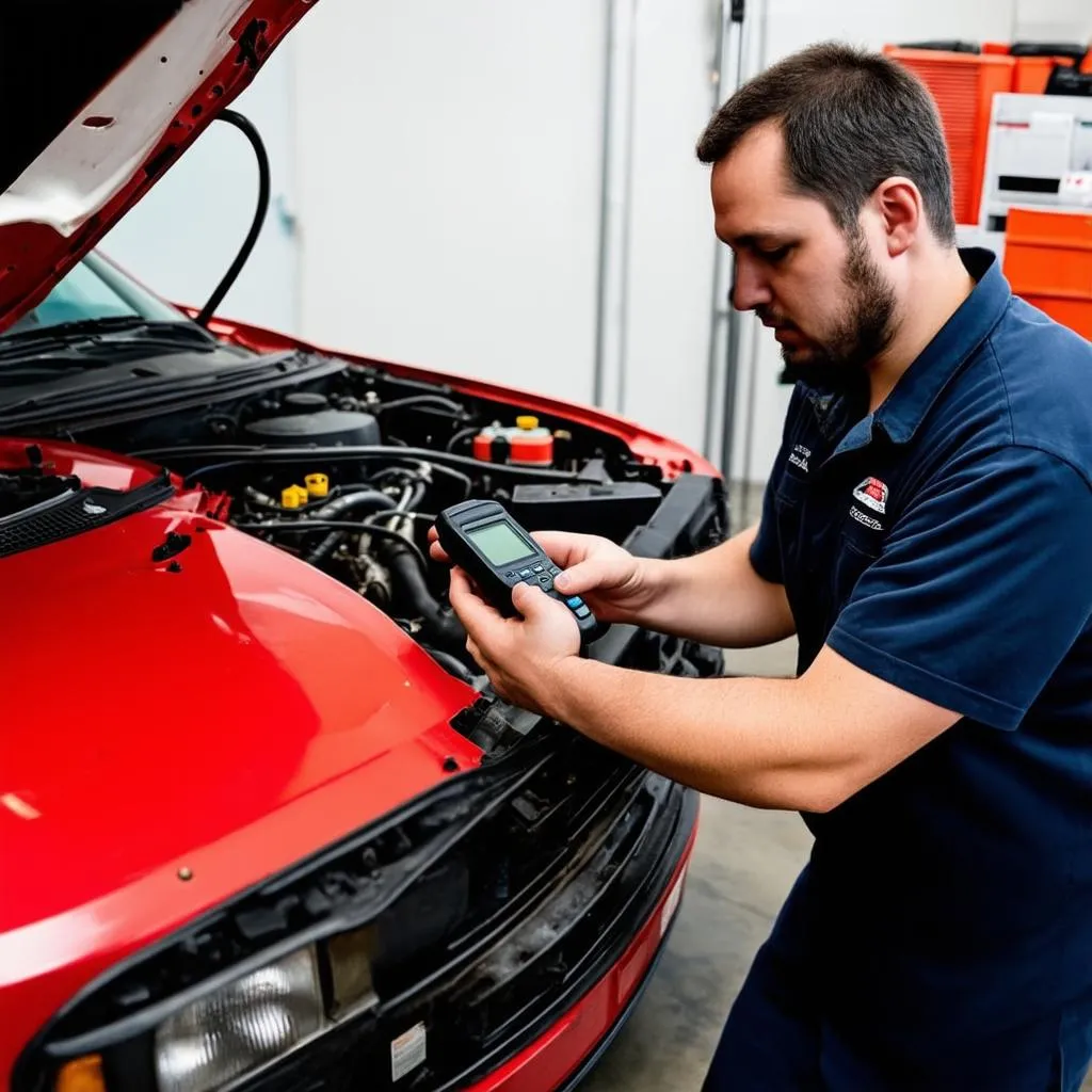 Mechanic Using OBD1 Scanner